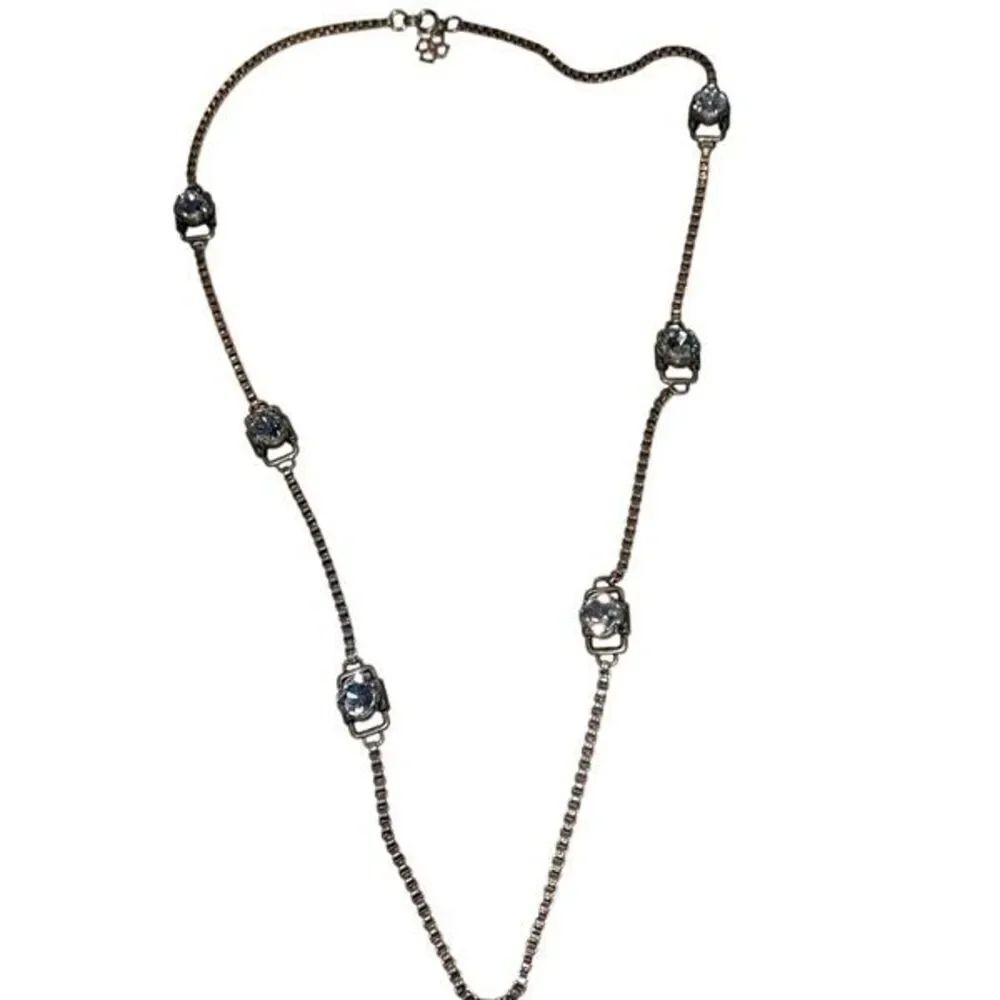 Ann Taylor Women's Box Chain Faceted Crystal Station Necklace Gold-tone OS